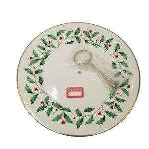 Christmas Lenox Bone China Holly Edged Single Serving Dish Handle 2 Piece New